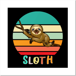 Vintage Retro Sloth Posters and Art